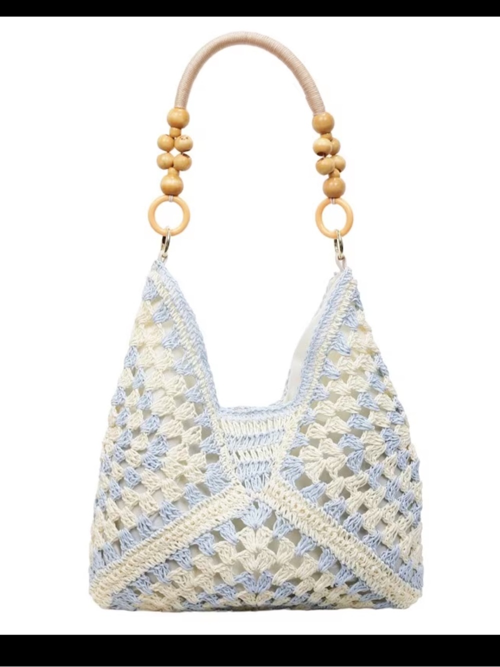 New Handmade Crochet Hobo Bag in Cream and Blue